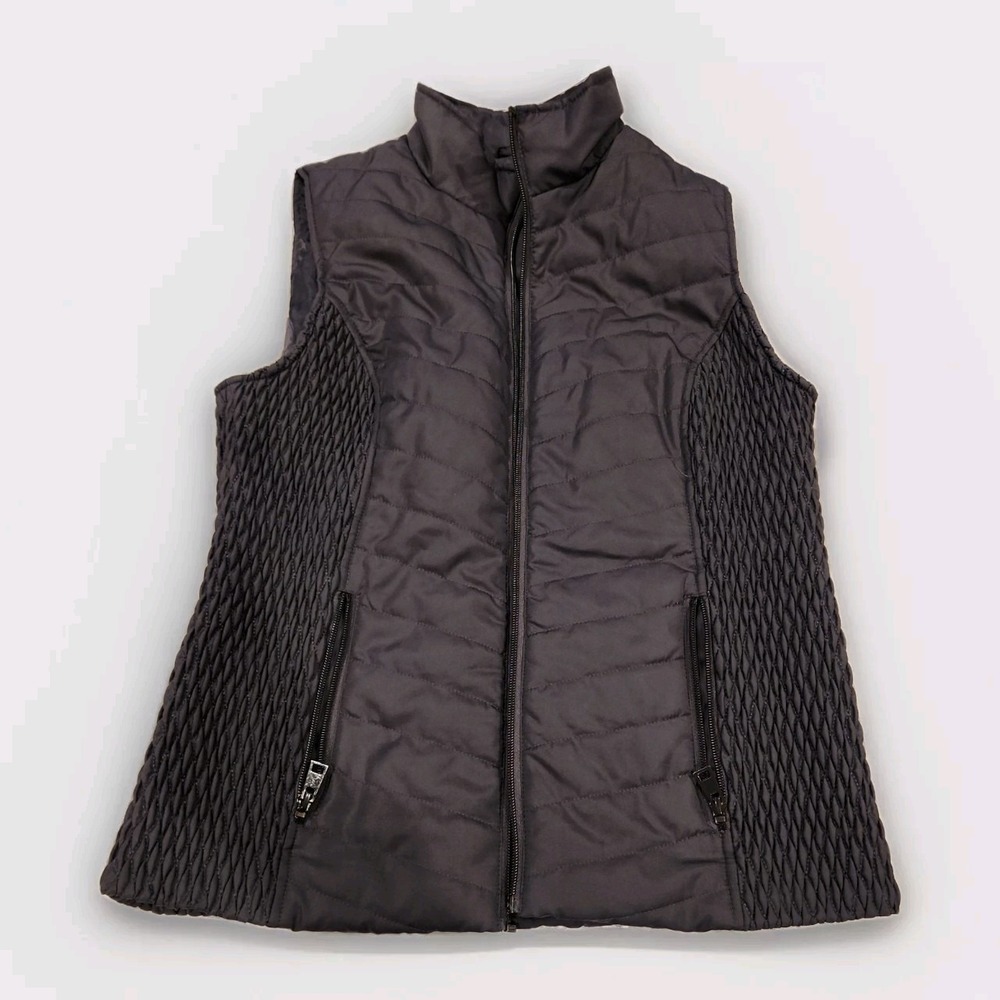 Christopher & Banks Quilted Vest Women Small Gray Smocked Layering